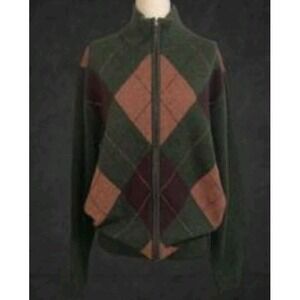 Brooks Brothers Green Brown Argyle Men Sweater 100% Scottish Lambswool Size XL